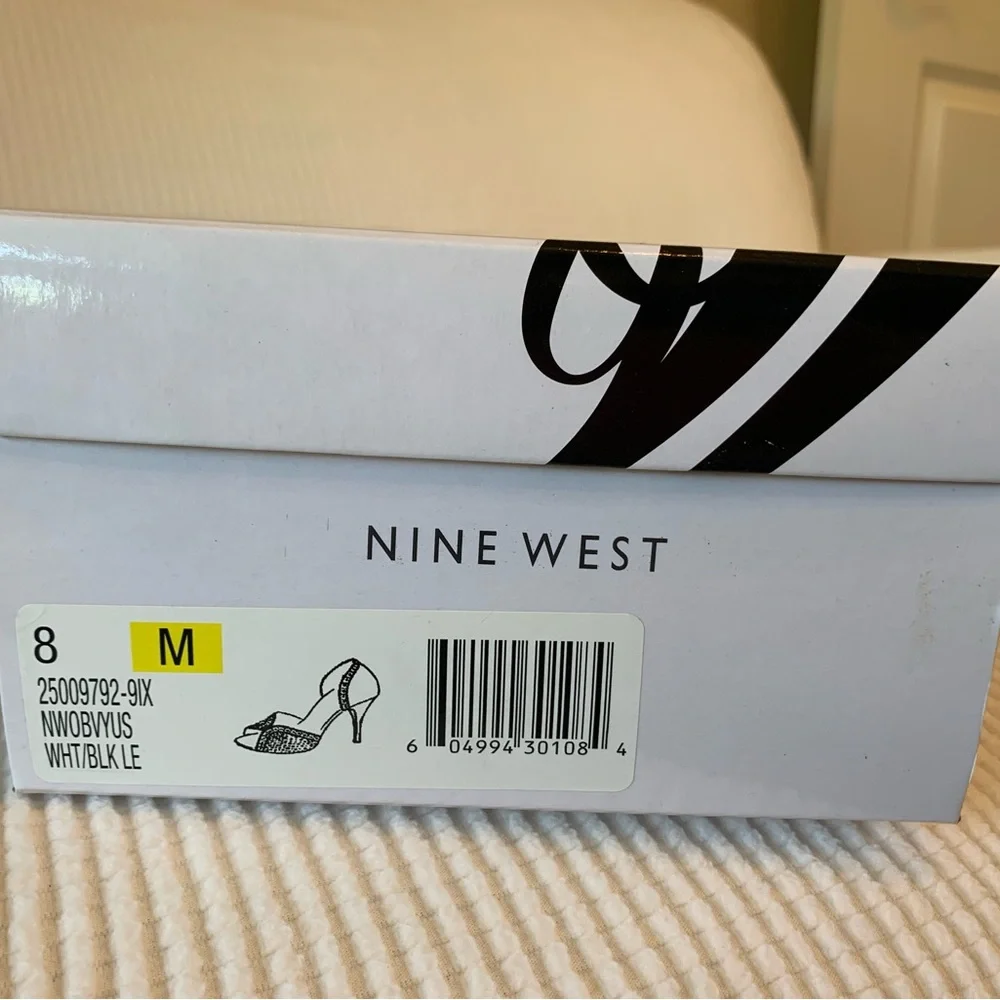 Nine West White Peep-Toe Perforated Leather Heels